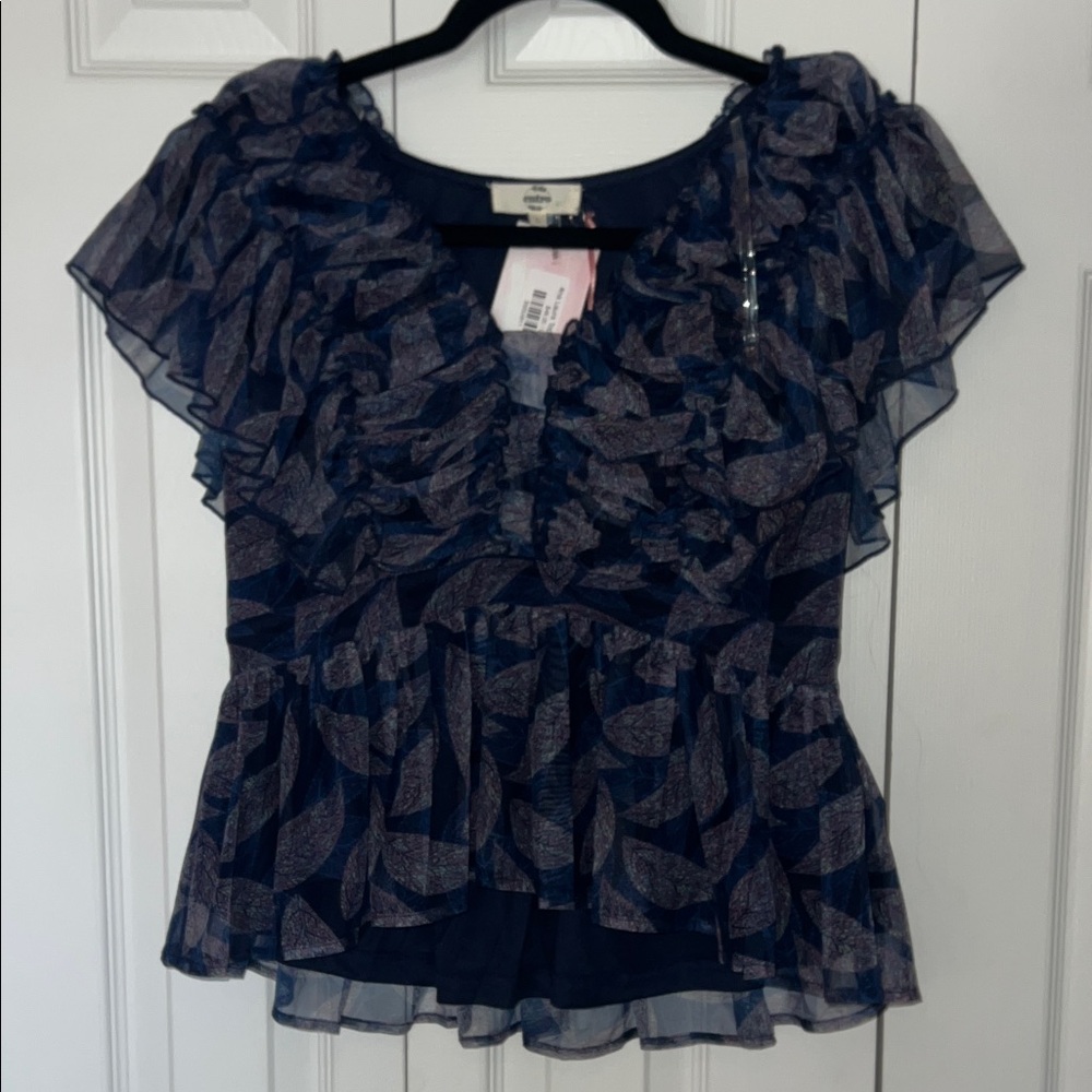 NWT Entro Ana Laura Navy Ruffle Peplum Blouse - large